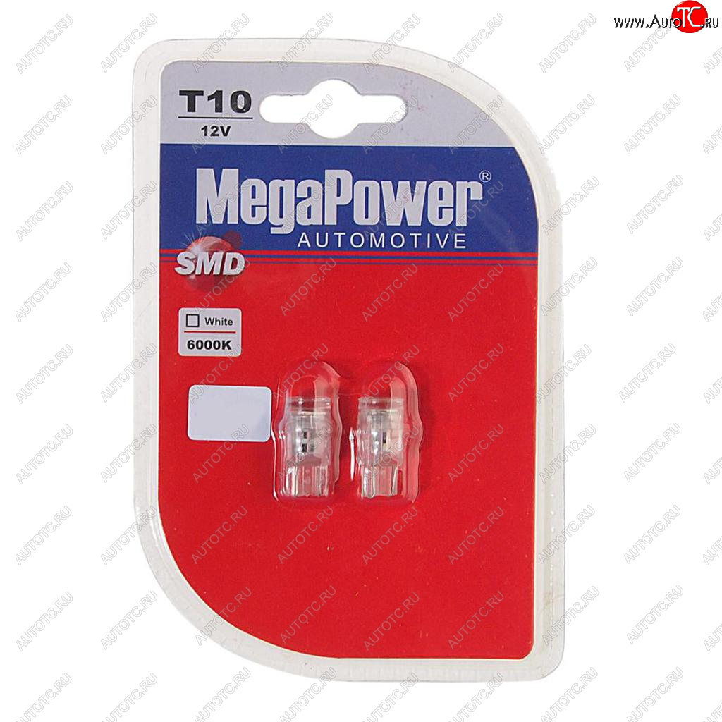 319 р. Лампа светодиодная 12V W5W T10 W2.1x9.5d 6000K 3 LED блистер (2шт.) MEGAPOWER MEGAPOWER-AUTOMOTIVE 10103w-2бл  с доставкой в г. Пермь