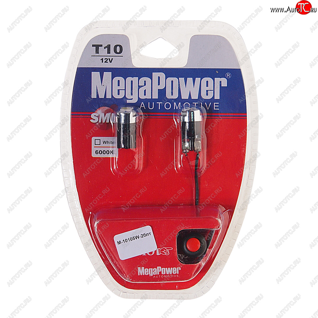 329 р. Лампа светодиодная 12V W5W T10 W2.1x9.5d 6000K с тестером блистер (2шт.)MEGAPOWER MEGAPOWER-AUTOMOTIVE 10105w-2блт  с доставкой в г. Пермь
