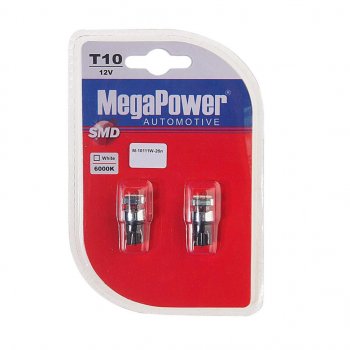 226 р. Лампа светодиодная 12V W5W T10 W2.1x9.5d 6000K 3 LED блистер (2шт.) MEGAPOWER MEGAPOWER-AUTOMOTIVE 10111w-2бл  с доставкой в г. Пермь. Увеличить фотографию 1