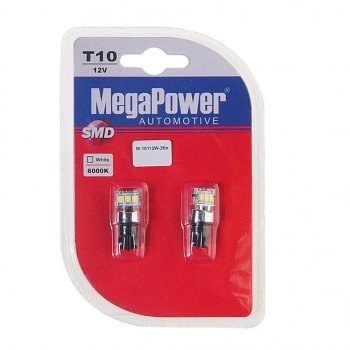 240 р. Лампа светодиодная 12V W5W T10 W2.1x9.5d 6000K 3 LED блистер (2шт.) MEGAPOWER MEGAPOWER-AUTOMOTIVE 10112w-2бл  с доставкой в г. Пермь. Увеличить фотографию 1