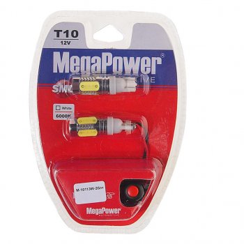 1 789 р. Лампа светодиодная 12V W5W T10 W2.1x9.5d 6000K 4 LED с тестером блистер (2шт.) MEGAPOWER MEGAPOWER-AUTOMOTIVE 10113w-2блт  с доставкой в г. Пермь. Увеличить фотографию 1
