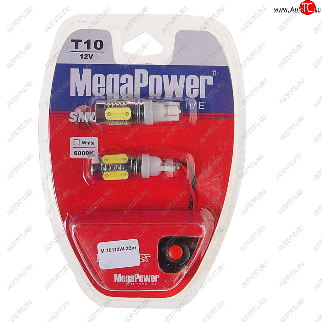 1 789 р. Лампа светодиодная 12V W5W T10 W2.1x9.5d 6000K 4 LED с тестером блистер (2шт.) MEGAPOWER MEGAPOWER-AUTOMOTIVE 10113w-2блт  с доставкой в г. Пермь