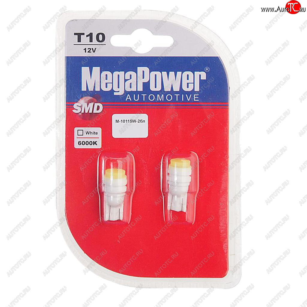 223 р. Лампа светодиодная 12V W5W T10 W2.1x9.5d 6000K блистер (2шт.) MEGAPOWER MEGAPOWER-AUTOMOTIVE 10115w-2бл  с доставкой в г. Пермь