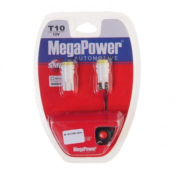 294 р. Лампа светодиодная 12V W5W T10 W2.1x9.5d 6000K с тестером блистер (2шт.) MEGAPOWER MEGAPOWER-AUTOMOTIVE 10115w-2блт  с доставкой в г. Пермь. Увеличить фотографию 1