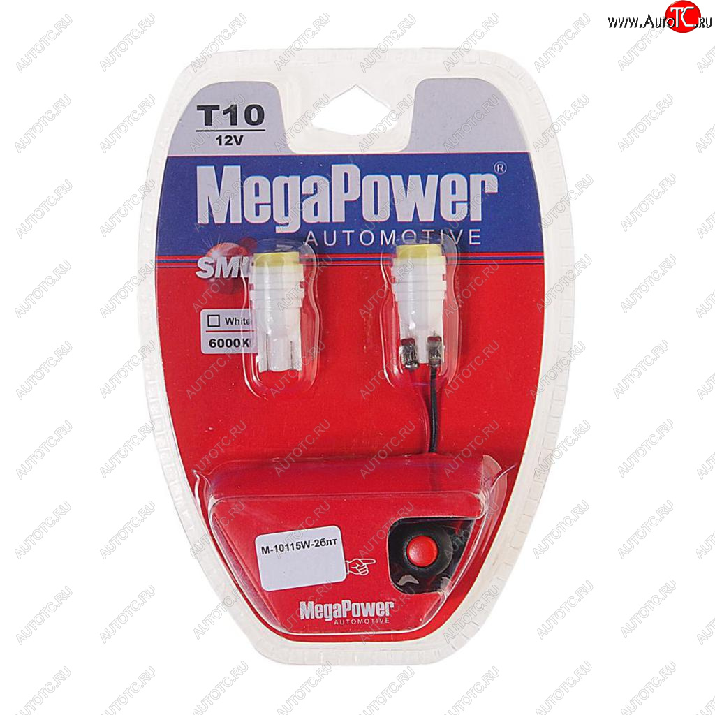 294 р. Лампа светодиодная 12V W5W T10 W2.1x9.5d 6000K с тестером блистер (2шт.) MEGAPOWER MEGAPOWER-AUTOMOTIVE 10115w-2блт  с доставкой в г. Пермь