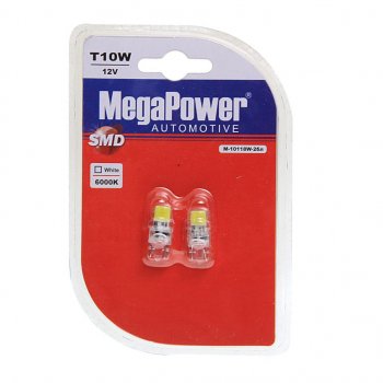 299 р. Лампа светодиодная 12V W5W T10 W2.1x9.5d 6000K 2 LED блистер (2шт.) MEGAPOWER MEGAPOWER-AUTOMOTIVE 10118w-2бл  с доставкой в г. Пермь. Увеличить фотографию 1