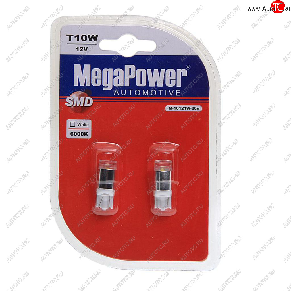 659 р. Лампа светодиодная 12V W5W T10 W2.1x9.5d 6000K блистер (2шт.) MEGAPOWER MEGAPOWER-AUTOMOTIVE 10121w-2бл  с доставкой в г. Пермь