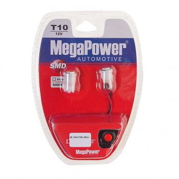 139 р. Лампа светодиодная 12V W5W T10 W2.1x9.5d 6000K с тестером блистер (2шт.) MEGAPOWER MEGAPOWER-AUTOMOTIVE 10411w-2блт  с доставкой в г. Пермь. Увеличить фотографию 1