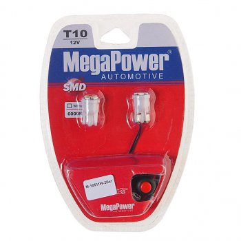 152 р. Лампа светодиодная 12V W5W T10 W2.1x9.5d 6000K 6 LED с тестером блистер (2шт.) MEGAPOWER MEGAPOWER-AUTOMOTIVE 10511w-2блт  с доставкой в г. Пермь. Увеличить фотографию 1
