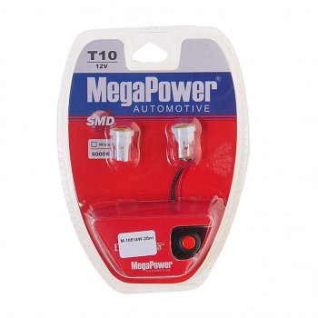 299 р. Лампа светодиодная 12V W5W T10 W2.1x9.5d 6000K с тестером блистер (2шт.) MEGAPOWER MEGAPOWER-AUTOMOTIVE 10514w-2блт  с доставкой в г. Пермь. Увеличить фотографию 1