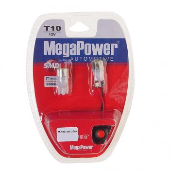 299 р. Лампа светодиодная 12V W5W T10 W2.1x9.5d 6000K с тестером блистер (2шт.) MEGAPOWER MEGAPOWER-AUTOMOTIVE 10614w-2блт  с доставкой в г. Пермь. Увеличить фотографию 1