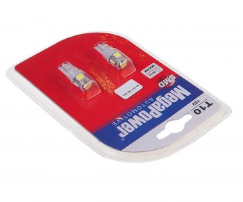 146 р. Лампа светодиодная 12V W5W T10 W2.1x9.5d 6000K 4 LED блистер (2шт.) MEGAPOWER MEGAPOWER-AUTOMOTIVE 10713w-2бл  с доставкой в г. Пермь. Увеличить фотографию 2