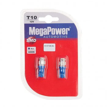 136 р. Лампа светодиодная 12V W5W T10 W2.1x9.5d 5 LED блистер (2шт.) Blue MEGAPOWER MEGAPOWER-AUTOMOTIVE 10714b-2бл  с доставкой в г. Пермь. Увеличить фотографию 1