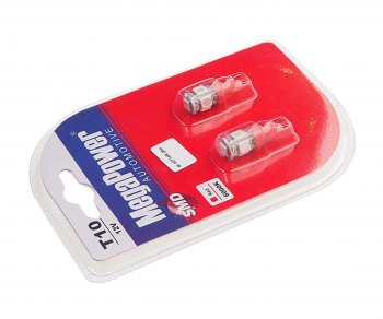 136 р. Лампа светодиодная 12V W5W T10 W2.1x9.5d 5 LED блистер (2шт.) Red MEGAPOWER MEGAPOWER-AUTOMOTIVE 10714r-2бл  с доставкой в г. Пермь. Увеличить фотографию 2