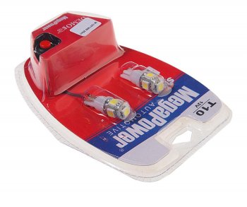 243 р. Лампа светодиодная 12V W5W T10 W2.1x9.5d 6000K 5 LED с тестером блистер (2шт.) MEGAPOWER MEGAPOWER-AUTOMOTIVE 10714w-2блт  с доставкой в г. Пермь. Увеличить фотографию 2