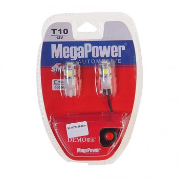 243 р. Лампа светодиодная 12V W5W T10 W2.1x9.5d 6000K 5 LED с тестером блистер (2шт.) MEGAPOWER MEGAPOWER-AUTOMOTIVE 10714w-2блт  с доставкой в г. Пермь. Увеличить фотографию 1