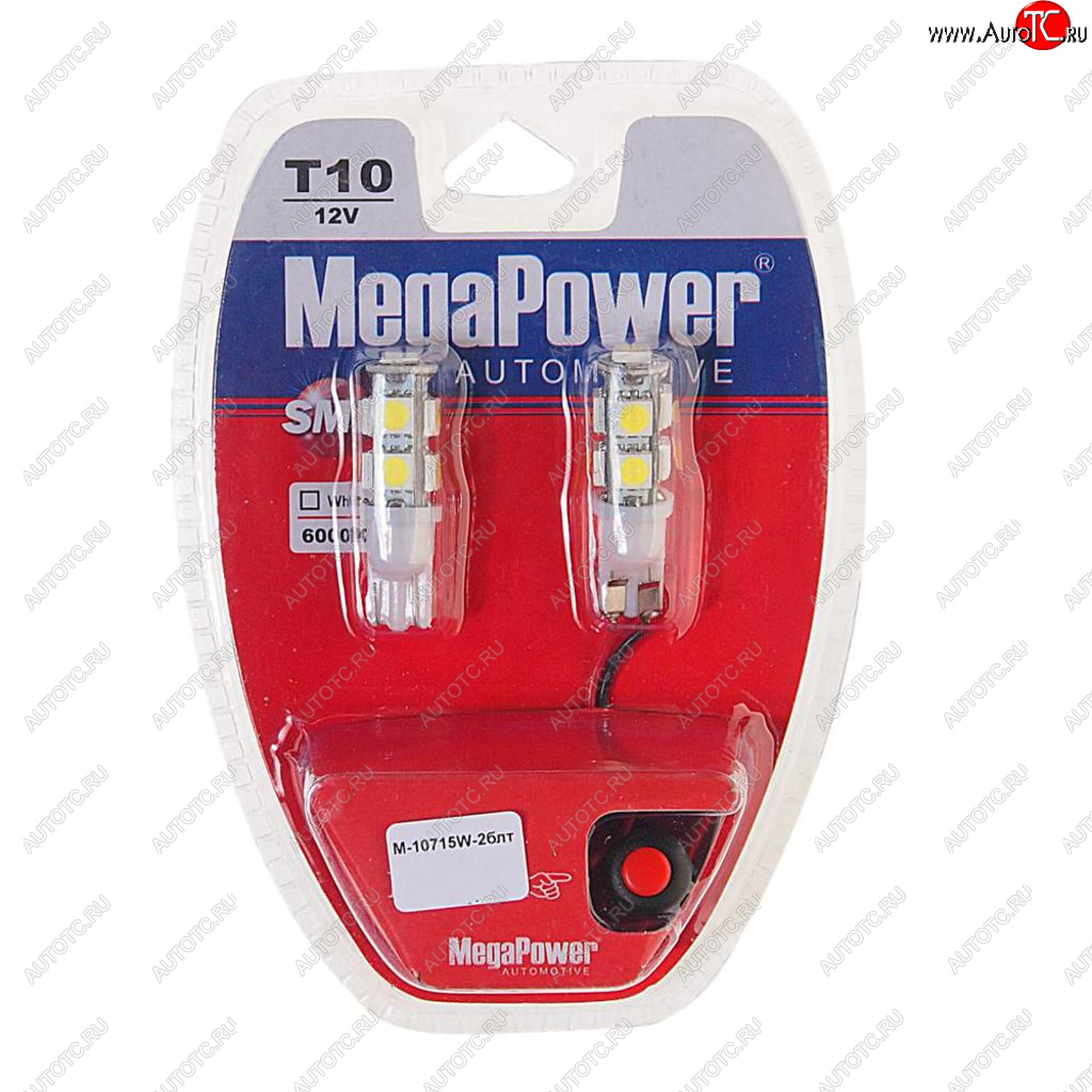369 р. Лампа светодиодная 12V W5W T10 W2.1x9.5d 6000K 9 LED с тестером блистер (2шт.) MEGAPOWER MEGAPOWER-AUTOMOTIVE 10715w-2блт  с доставкой в г. Пермь
