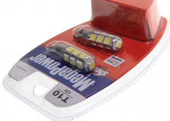 419 р. Лампа светодиодная 12V W5W T10 W2.1x9.5d 6000K 13 LED с тестером блистер (2шт.) MEGAPOWER MEGAPOWER-AUTOMOTIVE 10811w-2блт  с доставкой в г. Пермь. Увеличить фотографию 2