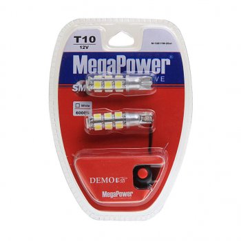 419 р. Лампа светодиодная 12V W5W T10 W2.1x9.5d 6000K 13 LED с тестером блистер (2шт.) MEGAPOWER MEGAPOWER-AUTOMOTIVE 10811w-2блт  с доставкой в г. Пермь. Увеличить фотографию 1