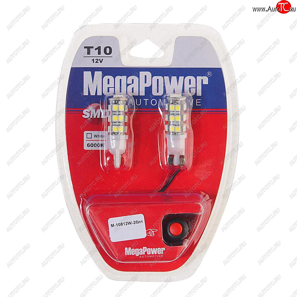 349 р. Лампа светодиодная 12V W5W T10 W2.1x9.5d 6000K 25 LED с тестером блистер (2шт.)MEGAPOWER MEGAPOWER-AUTOMOTIVE 10812w-2блт  с доставкой в г. Пермь