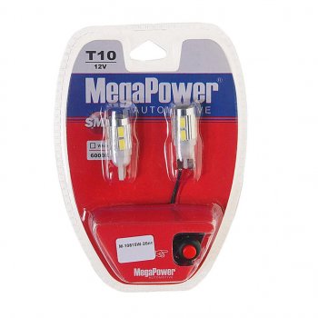699 р. Лампа светодиодная 12V W5W T10 W2.1x9.5d 6000K 10 LED с тестером блистер (2шт.) MEGAPOWER MEGAPOWER-AUTOMOTIVE 10815w-2блт  с доставкой в г. Пермь. Увеличить фотографию 1