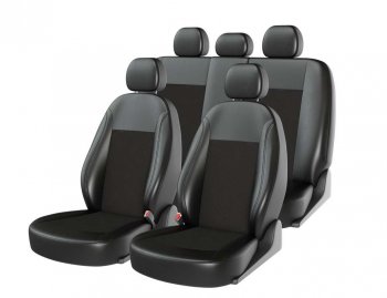 Универсальные чехлы сидений (майка, 11 предм., экокожа-жакард) Atom Jacquard Small CARFASHION Foton BJ1049 (2007-2025) (черные)