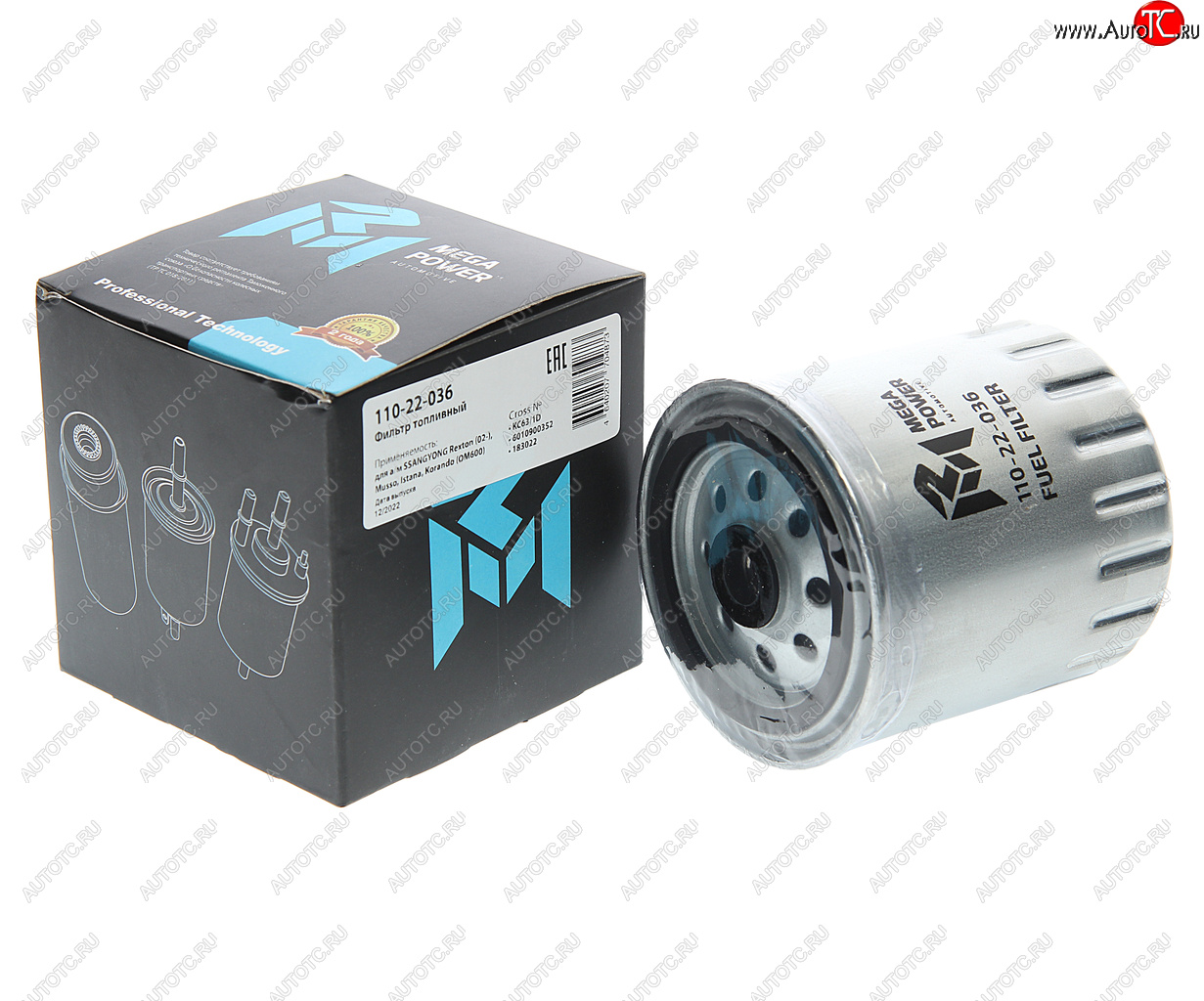 245 р. Фильтр топливный SSANGYONG Rexton (02-),Musso,Istana,Korando (OM600) MEGAPOWER MEGAPOWER 110-22-036  с доставкой в г. Пермь