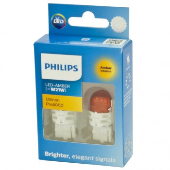 2 689 р. Лампа светодиодная 12V W21W WX3x16d 80Лм (2шт.) Led Amber Ultinon Pro6000 PHILIPS PHILIPS 11065au60x2  с доставкой в г. Пермь. Увеличить фотографию 2