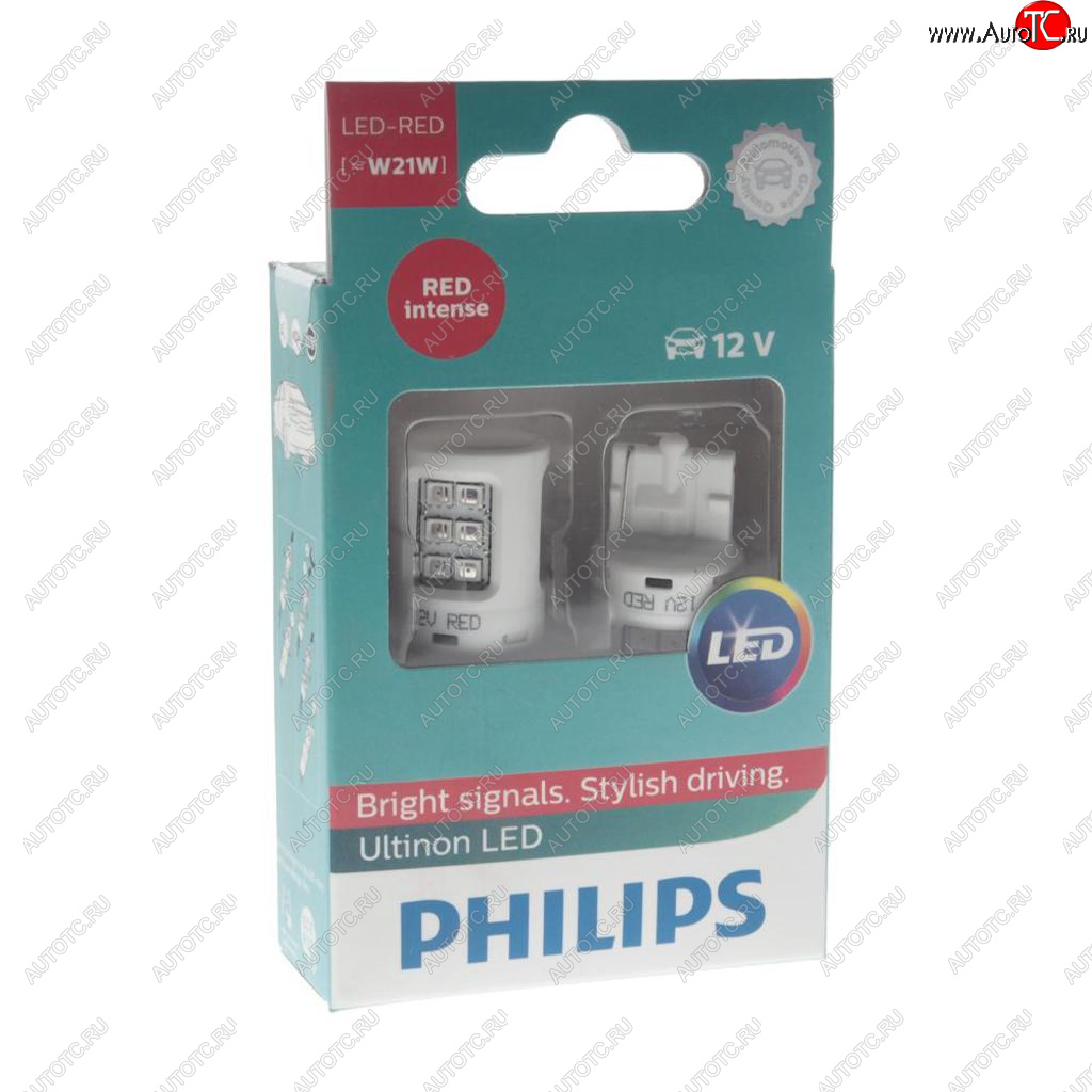 1 699 р. Лампа светодиодная 12V W21W W3-16q бесцокольная (2шт.) Led Red Ultinon PHILIPS PHILIPS 11065ulrx2  с доставкой в г. Пермь