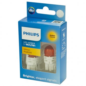 1 699 р. Лампа светодиодная 12V W21/5W W3х16q 80/16Лм (2шт.) Led Amber Ultinon Pro6000 PHILIPS PHILIPS 11066au60x2 PHILIPS 11066au60x2  с доставкой в г. Пермь. Увеличить фотографию 2