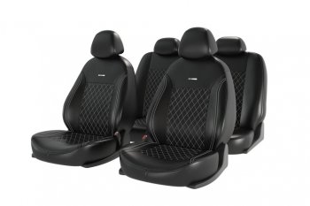 Универсальные чехлы сидений (майка, 11 предм., экокожа) Atom Leather CARFASHION  (черные белая строчка)