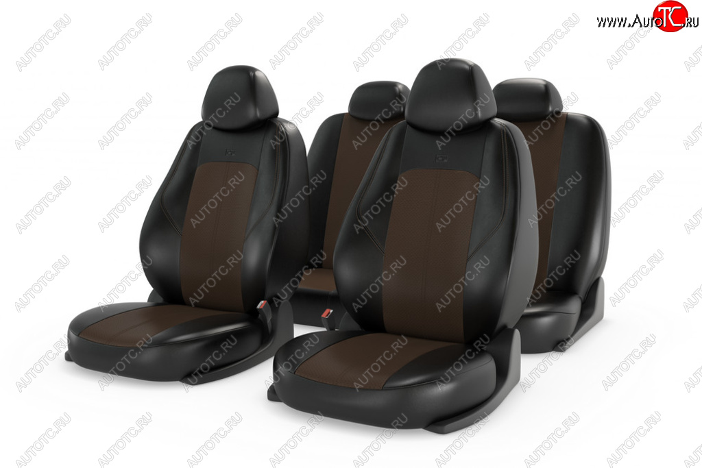 4 299 р. Универсальные чехлы сидений (майка, 11 предм., экокожа) Ranger Leather CARFASHION   (черно-коричневые)  с доставкой в г. Пермь