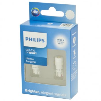 1 849 р. Лампа светодиодная 12V W5W T10W W2.1х9.5d 6000K 90Лм (2шт.) Led White Ultinon Pro6000 PHILIPS PHILIPS 11961cu60x2 PHILIPS 11961cu60x2  с доставкой в г. Пермь. Увеличить фотографию 2