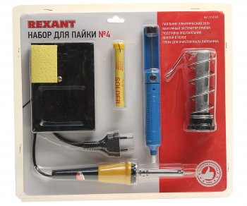 1 199 р. Набор для пайки (паяльник 30Вт, оловоотсос, подставка, припой) REXANT REXANT 12-0163  с доставкой в г. Пермь. Увеличить фотографию 1