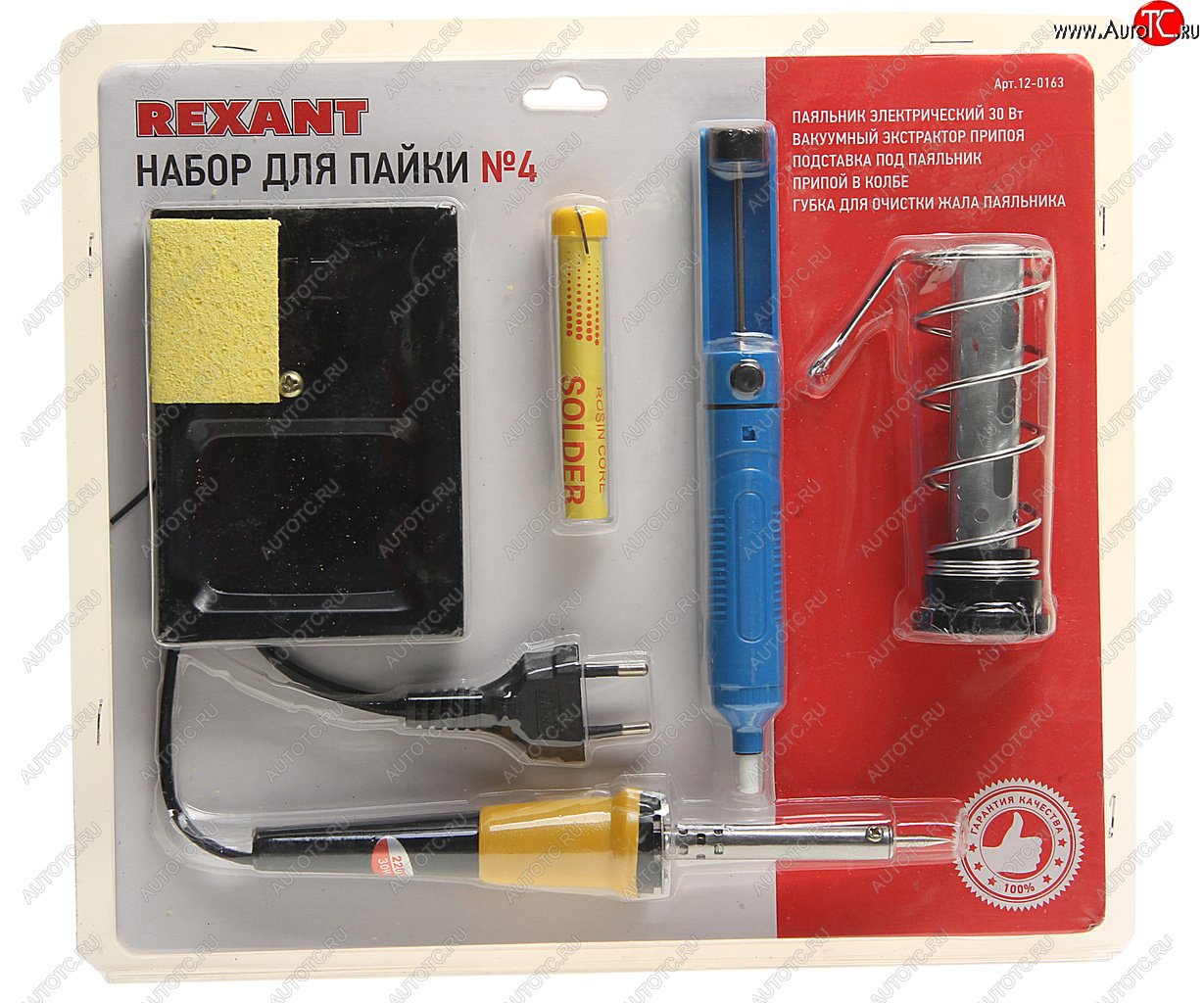 1 199 р. Набор для пайки (паяльник 30Вт, оловоотсос, подставка, припой) REXANT REXANT 12-0163  с доставкой в г. Пермь