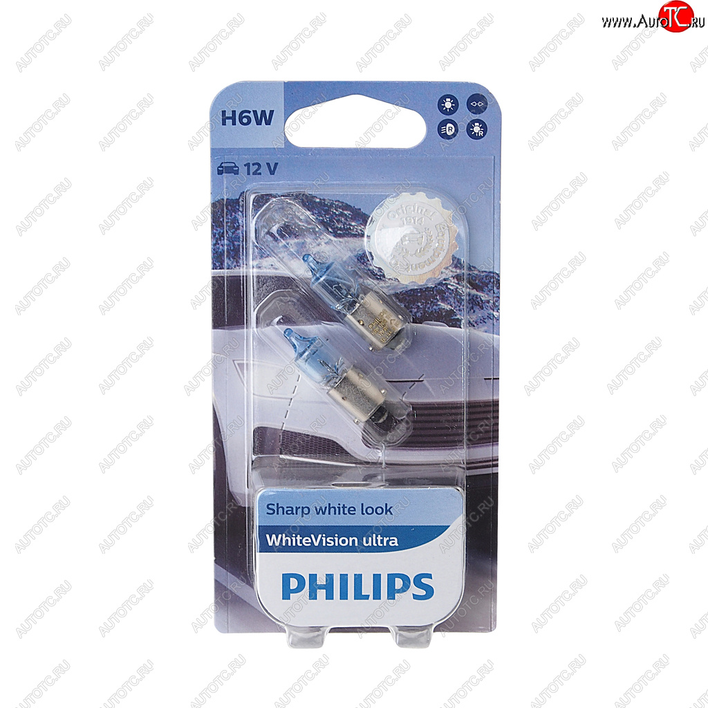 2 199 р. Лампа 12V H6W BAX9s блистер (2шт.) 3100K White Vision Ultra PHILIPS PHILIPS 12036wvu2бл  с доставкой в г. Пермь