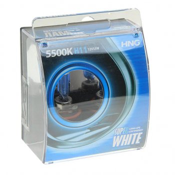 379 р. Лампа 12V H11 55W PGJ19-2 5500К бокс (2шт.) Super White HNG HNG 12115sw2  с доставкой в г. Пермь. Увеличить фотографию 1