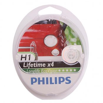 799 р. Лампа 12V H1 55W P14.5s 3100K бокс (2шт.) Long Life EcoVision PHILIPS PHILIPS 12258llecos2  с доставкой в г. Пермь. Увеличить фотографию 1