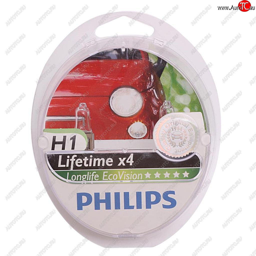799 р. Лампа 12V H1 55W P14.5s 3100K бокс (2шт.) Long Life EcoVision PHILIPS PHILIPS 12258llecos2  с доставкой в г. Пермь