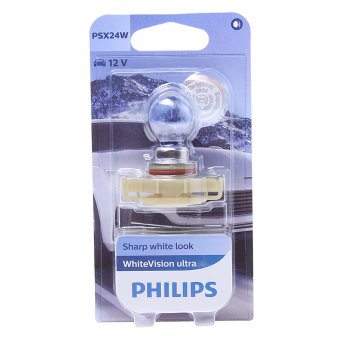2 899 р. Лампа 12V PSX24W PG20-7 блистер (1шт.) 3300K White Vision Ultra PHILIPS PHILIPS 12276wvuбл  с доставкой в г. Пермь. Увеличить фотографию 1