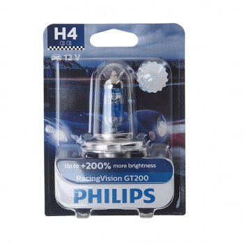1 449 р. Лампа 12V H4 6055W P43t-38 +200% блистер (1шт.) Racing Vision GT 200 PHILIPS PHILIPS 12342rgtбл  с доставкой в г. Пермь. Увеличить фотографию 1