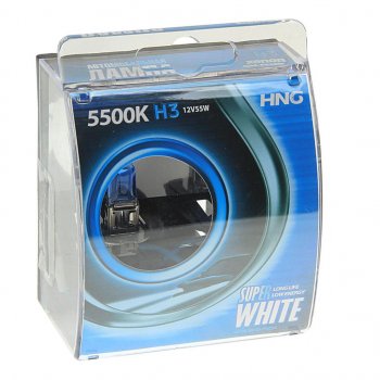 167 р. Лампа 12V H3 55W PK22s 5500К бокс (2шт.) Super White HNG HNG 12355sw2  с доставкой в г. Пермь. Увеличить фотографию 1
