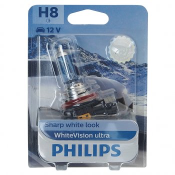 2 989 р. Лампа 12V H8 35W PGJ19-1 блистер (1шт.) White Vision Ultra PHILIPS PHILIPS 12360wvuбл  с доставкой в г. Пермь. Увеличить фотографию 1