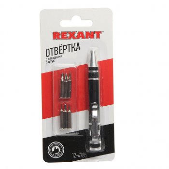 369 р. Отвертка с набором бит 6 предметов REXANT REXANT 12-4705  с доставкой в г. Пермь. Увеличить фотографию 1