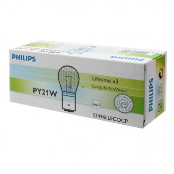 172 р. Лампа 12V PY21W BAU15s желтая Yellow Long Life Eco Vision PHILIPS PHILIPS 12496llecocp  с доставкой в г. Пермь. Увеличить фотографию 1