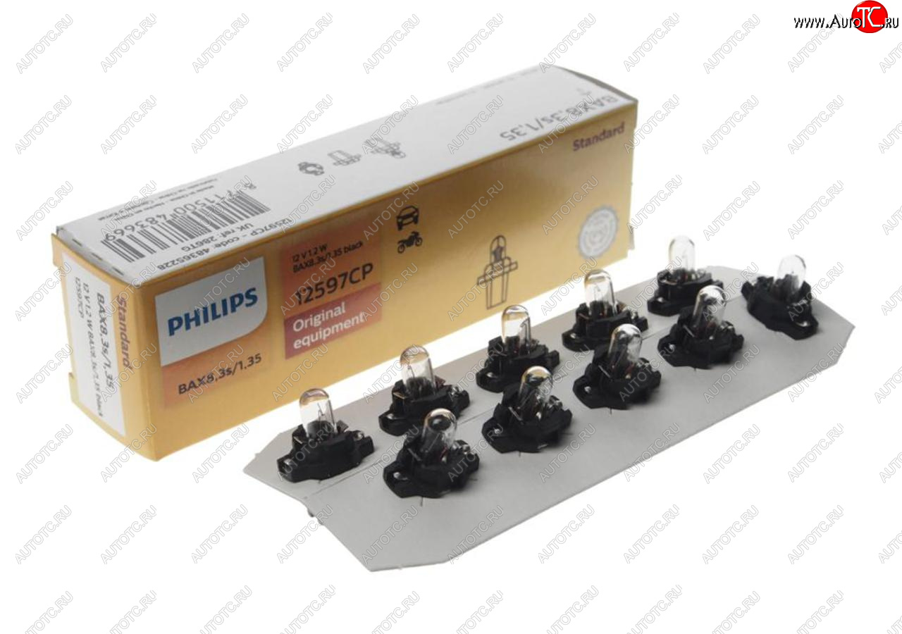 84 р. Лампа 12V 1.2W BAX8.3d черный патрон PHILIPS PHILIPS 12597cp  с доставкой в г. Пермь