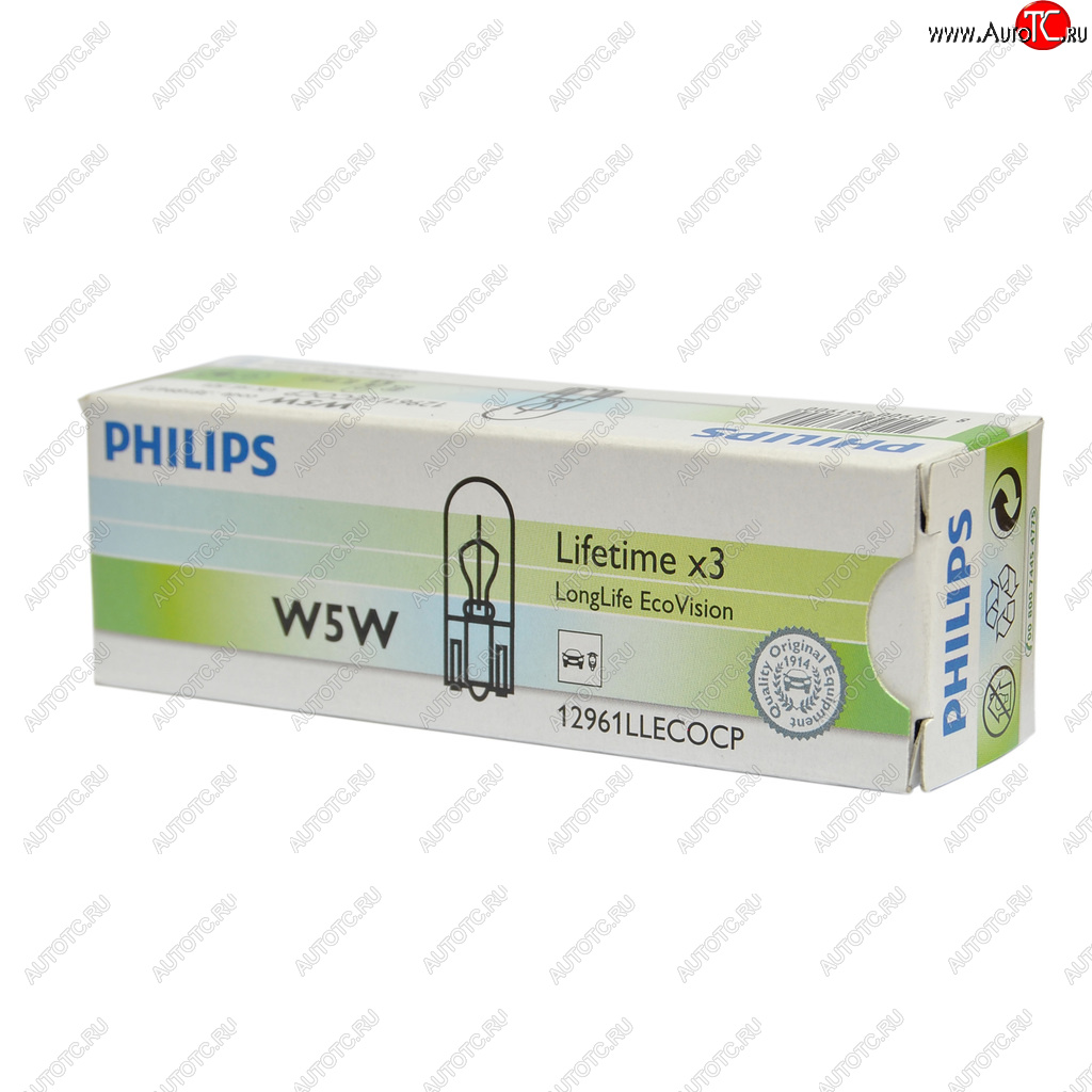 108 р. Лампа 12V W5W T10W W2.1x9.5d Long Life Eco Vision PHILIPS PHILIPS 12961llecocp  с доставкой в г. Пермь