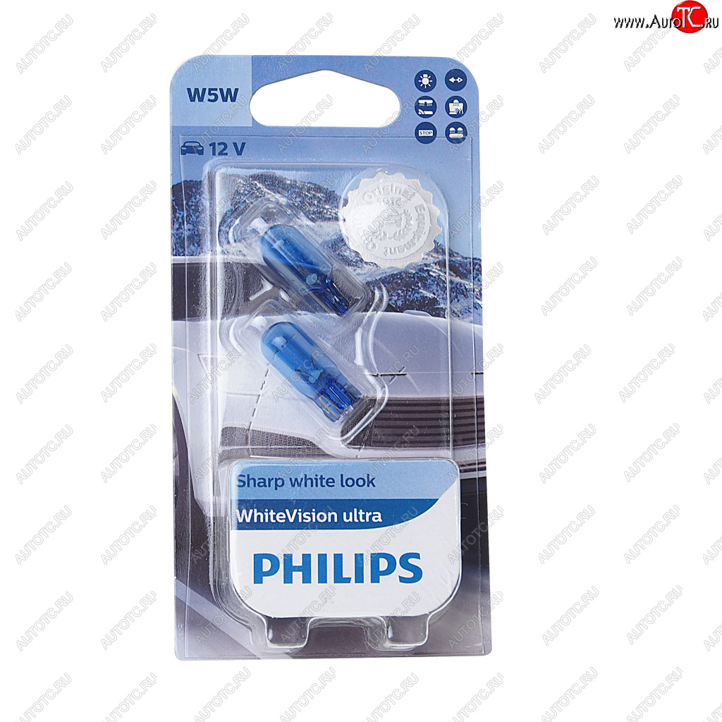 369 р. Лампа 12V W5W T10W W2.1х9.5d 4200K блистер (2шт.) White Vision Ultra PHILIPS PHILIPS 12961wvu2бл  с доставкой в г. Пермь