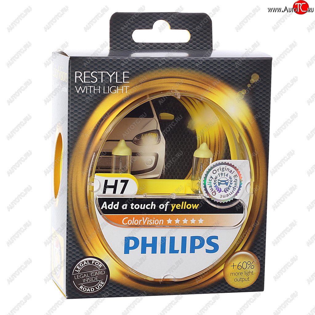 3 069 р. Лампа 12V H7 55W PX26d +60% 3350K бокс (2шт.) Yellow Colorvision PHILIPS PHILIPS 12972cvpys2  с доставкой в г. Пермь