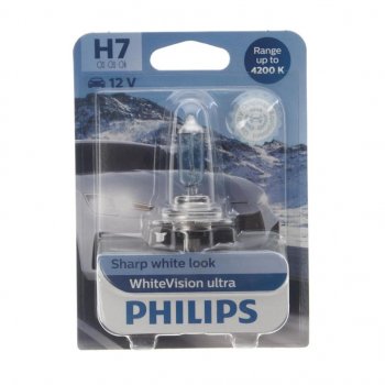 1 559 р. Лампа 12V H7 55W PX26d 4200K блистер (1шт.) White Vision Ultra PHILIPS PHILIPS 12972wvuбл  с доставкой в г. Пермь. Увеличить фотографию 1